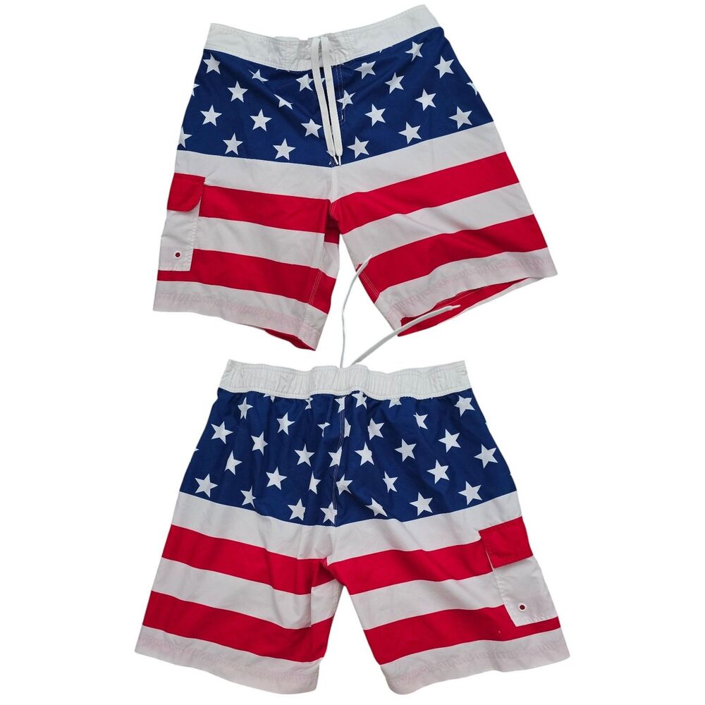 Walnut & 39th Men's Size XL Trunks USA Stars Stripes Patriotic Board Shorts EUC